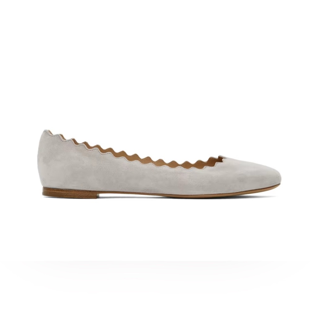 CHLOE Scalloped Edge Suede Ballet Flats (Light Gray) Size 40